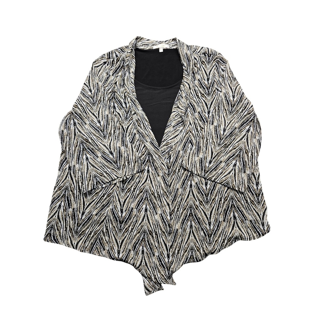 G Collection Womens Plus 1X Layered Kimono Top Zebra Print Black Tan Abstract